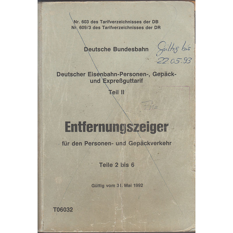 Deutsche Bundesbahn, Entfernungsanzeiger 1992