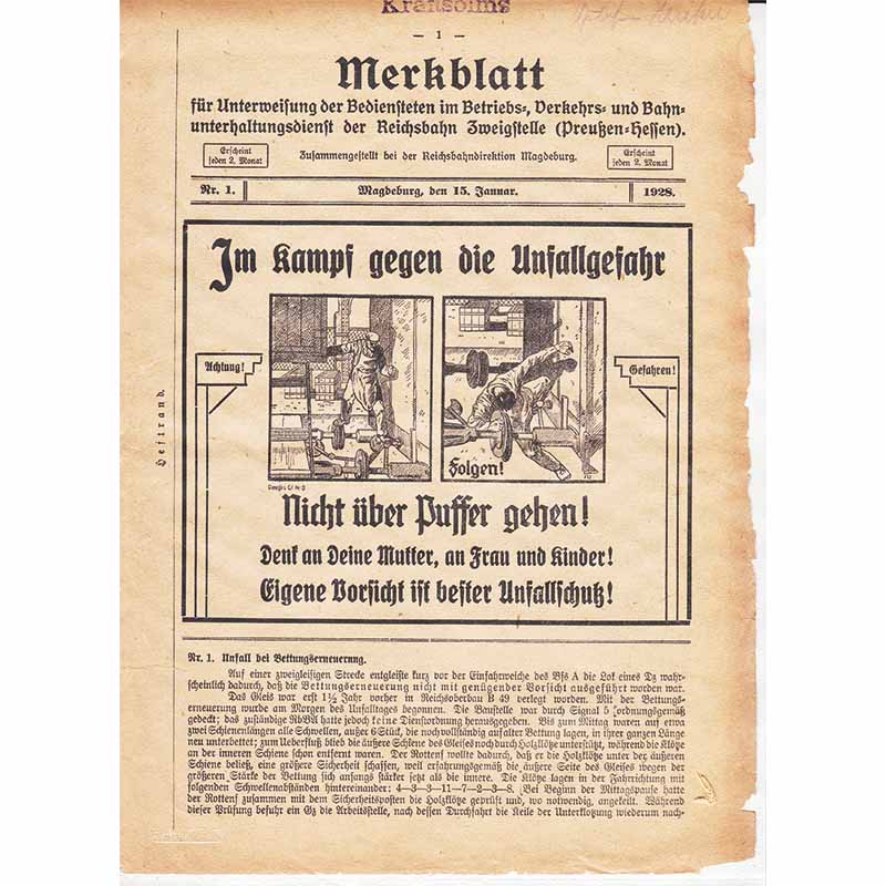 Merkblatt Bedienstete 1928