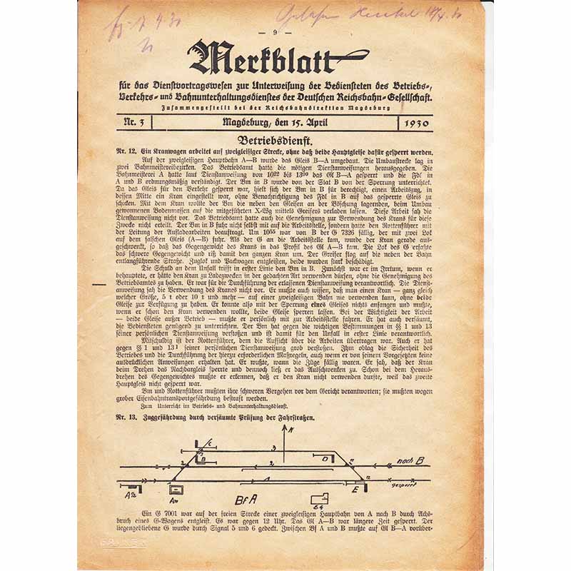 Merkblatt Bedienstete 1930