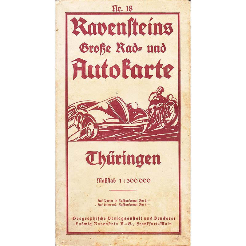 Ravensteins große Rad- und Autokarte Nr. 18, Thüringen aus den 30er Jahren
