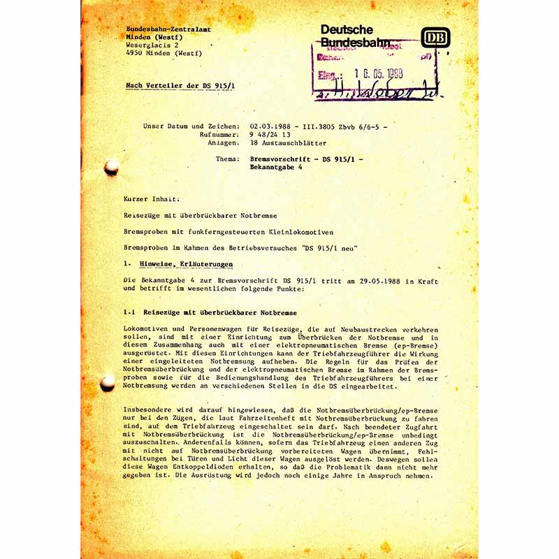 Bremsvorschrift - Deutsche Bundesbahn - 1989