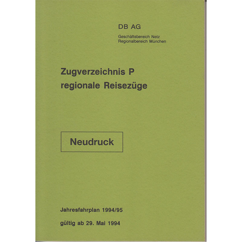 Zugverzeichnis P, regionale Reisezüge - DB AG - 1994/95