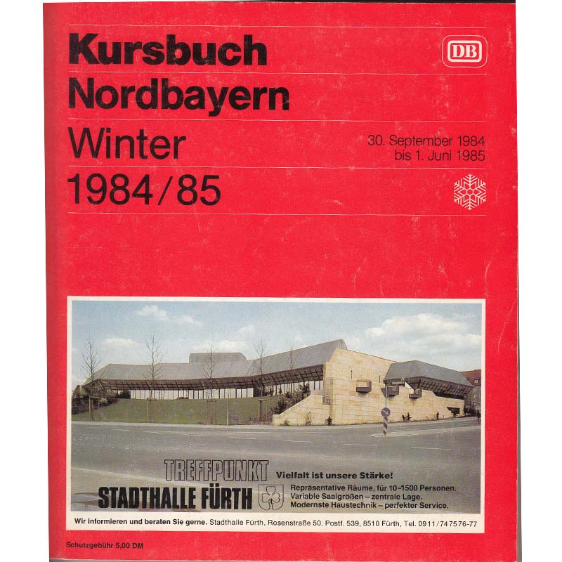 DB Kursbuch Nordbayern, Winter 1984/85 inkl. Übersichtskarte