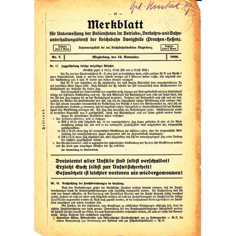 Merkblatt Deutsche Reichsbahn 1928