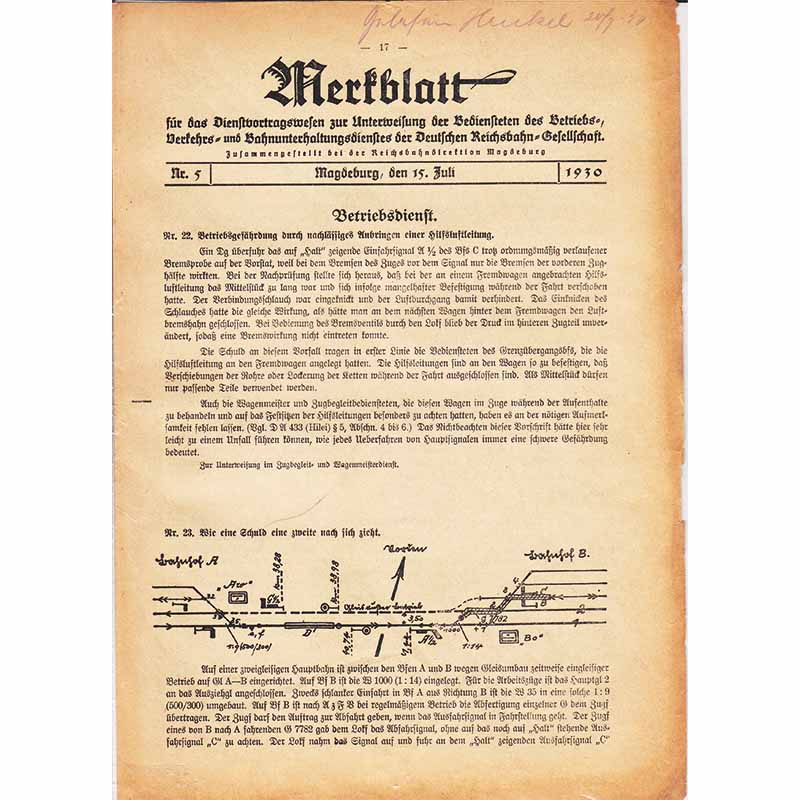 Merkblatt für das Dienstvortragswesen zur Unterweisung der Bediensteten, Magdeburg, 15. Juli 1930