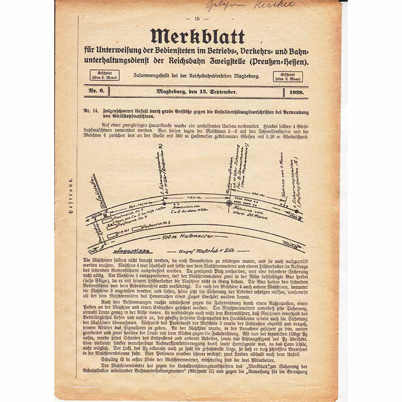 Merkblatt für Unterweisung der Bediensteten, Magdeburg, 15. September 1928