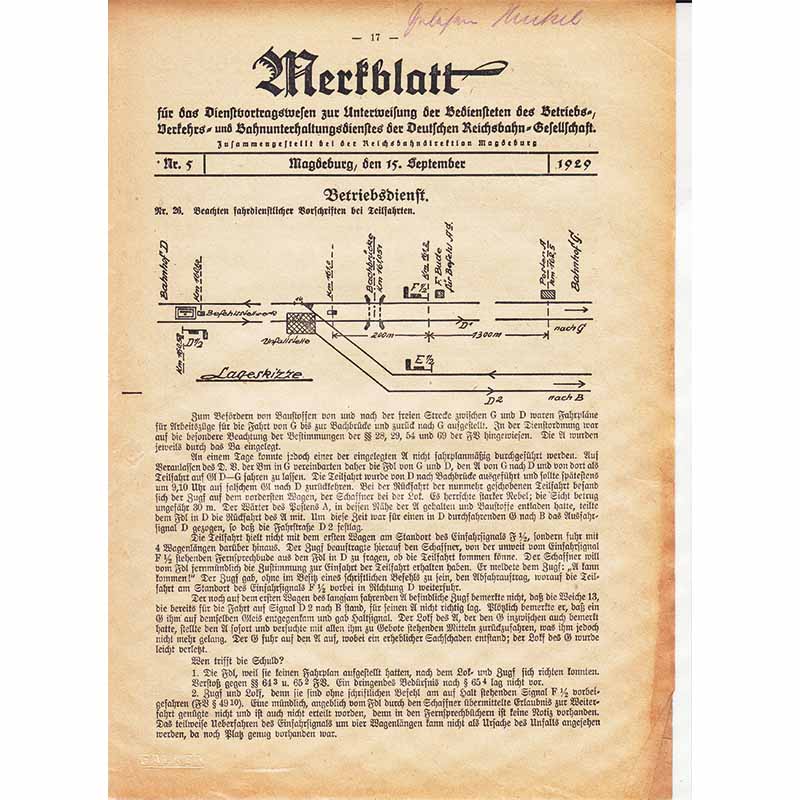 Merkblatt für das Dienstvortragswesen zur Unterweisung der Bediensteten, Magdeburg, 15. September 1929