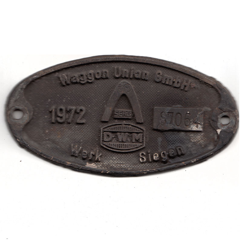 Original Waggonschild Waggon Union GmbH - 1972 - Werk Siegen (DWM)