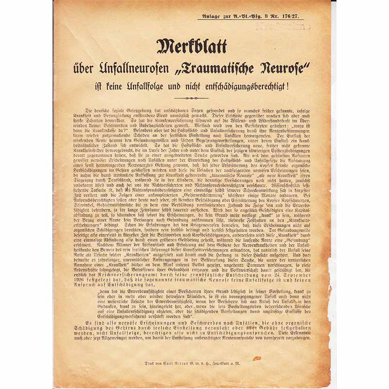 Merkblatt über Unfallneurosen