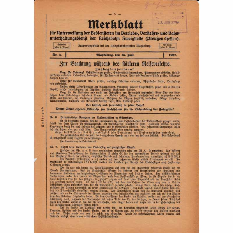 Merkblatt Bedienstete 1927