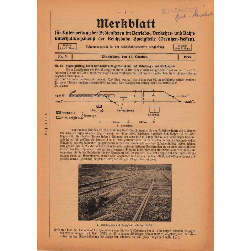 Merkblatt Bedienstete Reichsbahn 1927