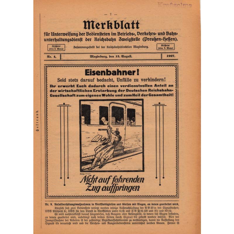 Merkblatt für die Bediensteten