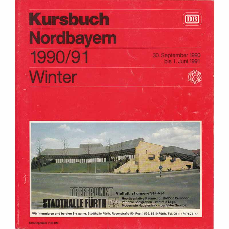 DB Kursbuch Nordbayern, Winter 1990/1991 inkl. Landkarte